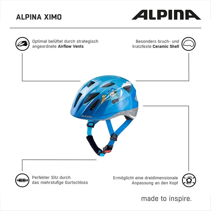 Дитячий велосипедний шолом ALPINA XIMO 49-54 см, легкий, міцний, з LED-підсвіткою, піратський глянець