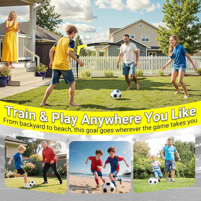 Ворота для футболу Happy Jump Pop-Up – складані для дітей та дорослих | 1 або 2 ворота: 120x90 / 152x110 / 213x152 см | З м'ячем, насосом, конусами та мішенню | Для саду та подарунка