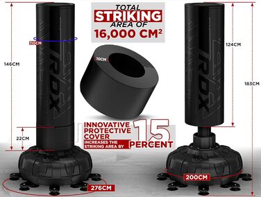 Стенд-боксерський мішок RDX 6FT (183 см) з рукавичками та чохлом, XXL, для ММА, кікбоксингу, боксу, муай-тай, чорний