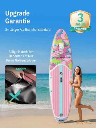 Надувне SUP-борд Niphean Stand Up Paddle Board з сидінням та аксесуарами, 320 см, для всіх рівнів, вантажопідйомність 200 кг (2 особи), Floral Symphony з StabilTrac-фіном