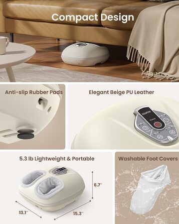 Масажер для ніг RENPHO з підігрівом, Shiatsu масажер для ніг при п'яткової фасції, подарунок на Різдво для жінок та чоловіків, бездротове керування, голосове керування (Новинка), Бежевий
