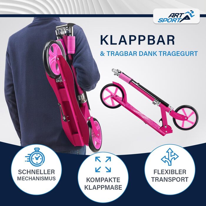 Самокат ArtSport Cityroller Big Wheel 205мм, рожевий - дитячий самокат від 3 років, до 100 кг, складаний, з регульованою висотою