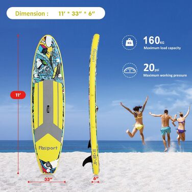 SUP дошка надувна FBSPORT, комплект для Stand Up Paddling (15 см), з регульованим алюмінієвим веслом та насосом