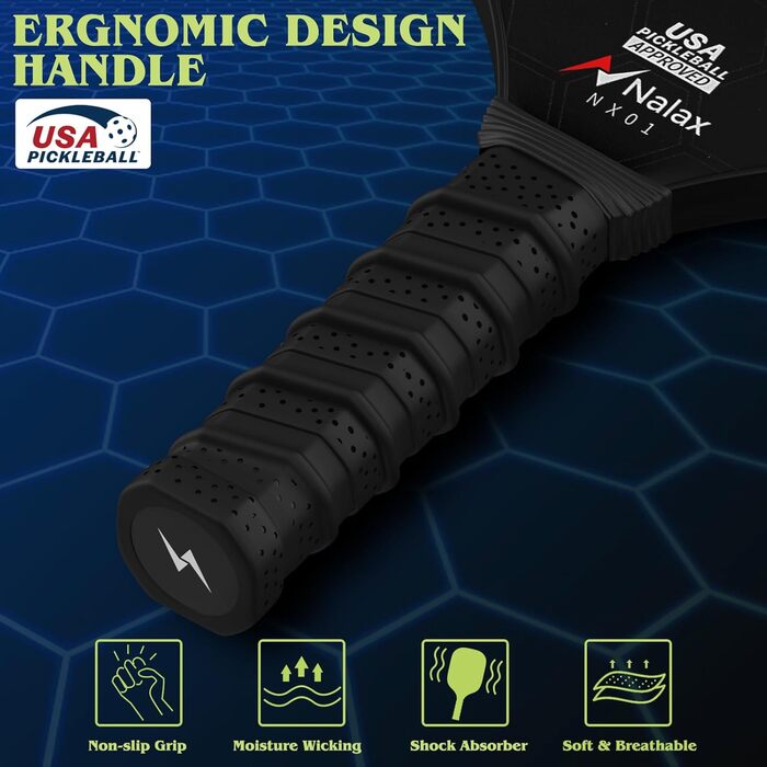 Рікетки для піклболу Nalax з скловолокна, сертифіковані USAPA, з графітовим покриттям, полімерним ядром, 4 м'ячами та сумкою (2 шт.)