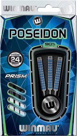 Дротики WINMAU Poseidon 24 г вольфрамові зі сталевим наконечником, професійні, з оперенням та хвостовиками