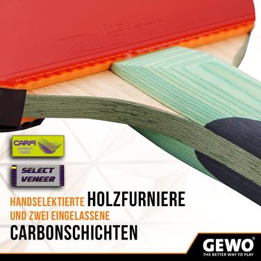 Настільний тенісний ракетка GEWO CS Energy Carbon Pro, ITTF, карбонова, контрольний наклад, висока обертальність, 2.0 мм губка, увігнута ручка