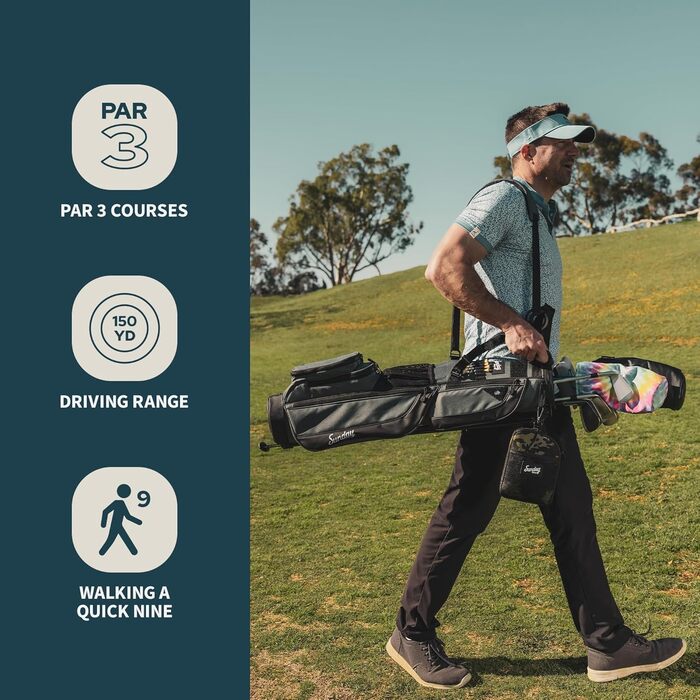 Гольф сумка Sunday Loma: легка, з ременем та стійкою – для пітч-н-пут, Par 3 та Executive курсів, сіра
