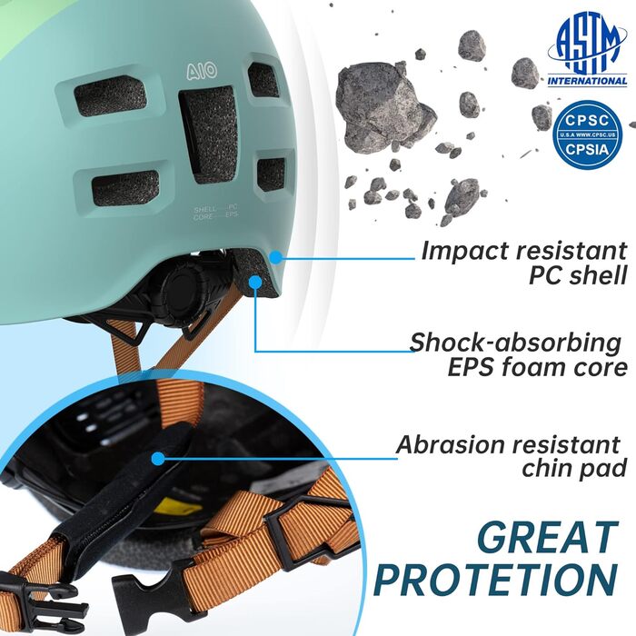 Шолом для скейтборду, самокату, BMX та електросамокату дитячий/унісекс Ultraleicht (Ультралегкий) Macaron Mintgrün L (57-61 см)