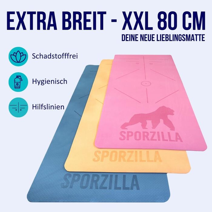 Фітнес-мат для йоги Sporzilla Premium XL, 80 см, 8 мм, нековзкий, без шкідливих речовин, з розміткою, рожевий