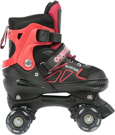 Інлайнери (ролики) для дітей та дорослих, розмір M, з великими колесами 76 мм, регульовані, світлодіодні, червоно-чорні