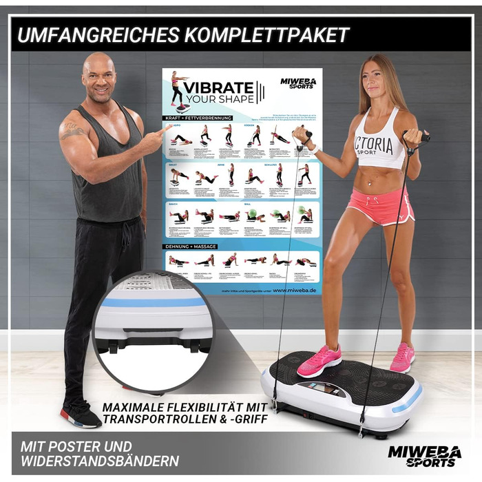 Платформа для фітнесу Miweba Sports 4D Wave MV300, 800 Вт, Bluetooth, браслет-пульт, тренувальні стрічки, для схуднення, спалювання жиру, домашній тренажер, 3 роки гарантії, чорна