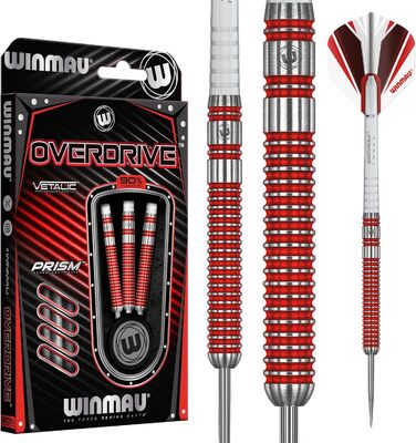 Дротики WINMAU Overdrive із вольфраму, сталевий наконечник, з призмовими крилами та держателями