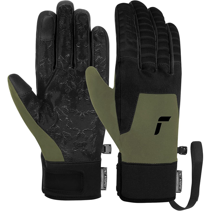 Чоловічі/унісекс лижні рукавички Reusch Raptor R-TEX XT Touch-Tec, водонепроникна мембрана, теплі зимові рукавички для сноуборду та гірськолижного спорту, сенсорний екран, оливкові/чорні, розмір 8