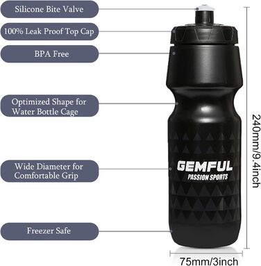 Тримач для напоїв на велосипед GEMFUL з пляшкою 750мл, BPA-free, для MTB, шосе, 4 шт. в упаковці