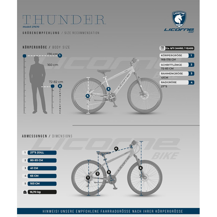Гірський велосипед Licorne Bike Thunder Premium для дорослих та дітей, 27.5 дюймів, дискові гальма, чорний