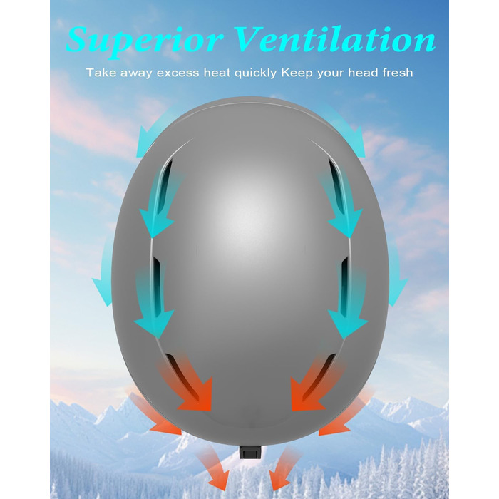 Шолом для сноуборду та лиж чоловічий/юнацький, регульований розмір, флусові навушники, вентиляційна система, сумісний зі склоначоком (Titanium metal ash, L)