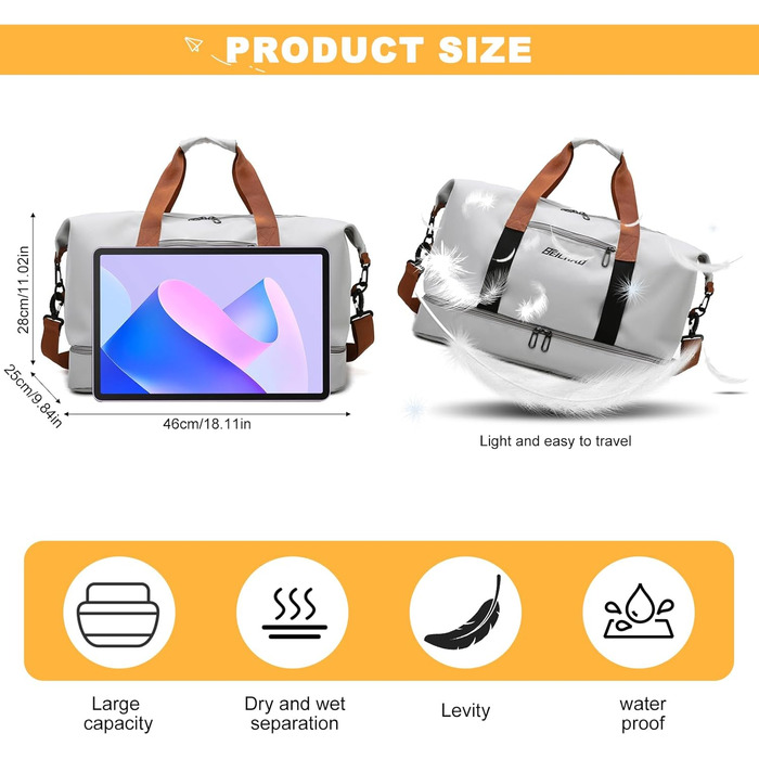 Спортивна сумка Lafo: дорожня, для тренажерного залу, з відділенням для взуття та мокрих речей, сіра