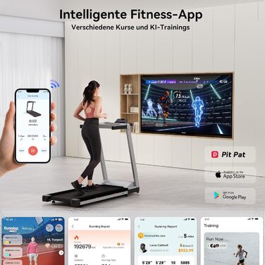 Лякуффі Raceable Walking Pad: Керування через додаток, AI-тренування, для використання під столом, до 136/159 кг, сумісний з Wearable Devices, срільно-чорний