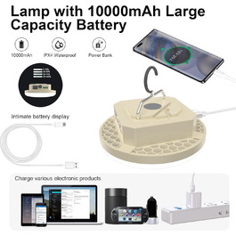 Ліхтар кемпінговий LED 2000 люмен з акумулятором 9900mAh, 30W, бежевий. Ліхтар для намету, пошуковий прожектор, аварійне освітлення для походу, кемпінгу, відключень електроенергії
