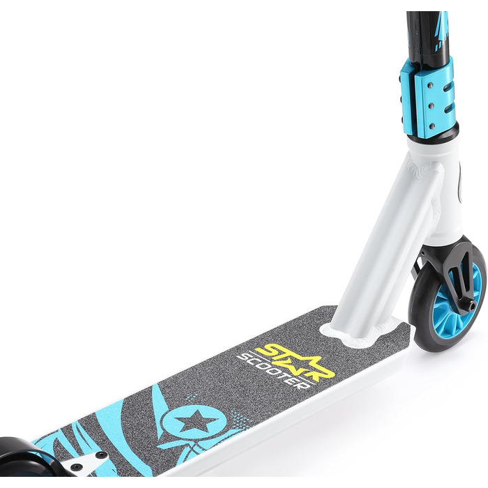 Трюковий самокат STAR SCOOTER Pro Sport 110 мм для дітей від 5 років, алюмінієвий, біло-синій, HIC компресія