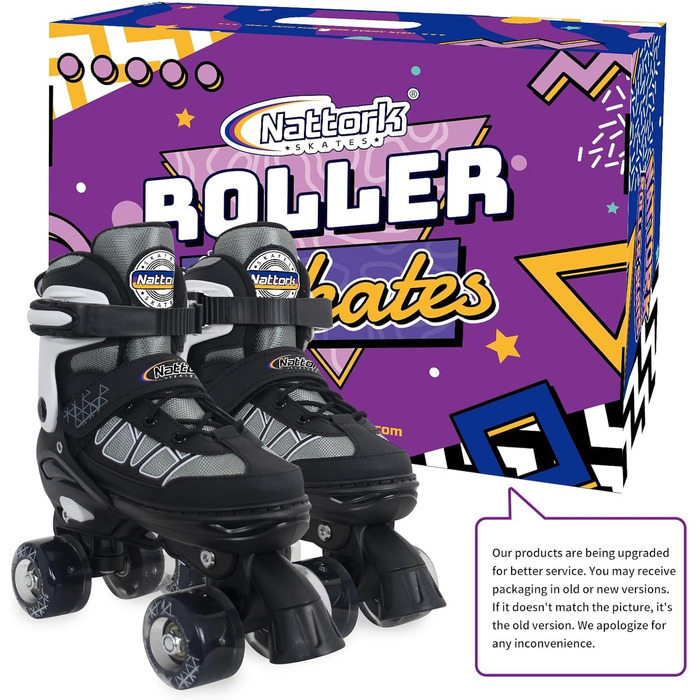 Дитячі ролики Nattork для дівчаток та хлопчиків, регульовані, з підсвічуванням, 4 розміри, для занять в приміщенні та на вулиці (EU 31-34, Чорний)