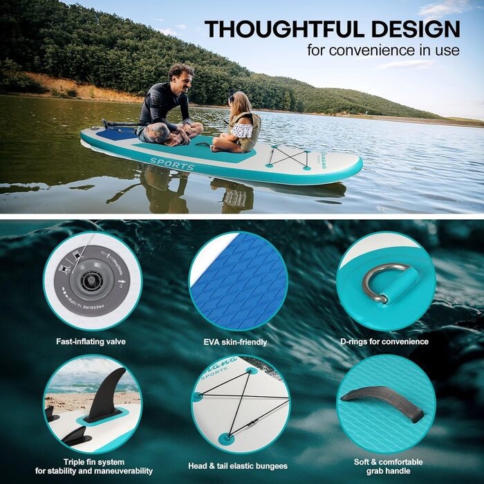 Надувне SUP дошка Panana Stand Up Paddle Board з аксесуарами: весло, неслизьке покриття, 325x76x15 см, зелене