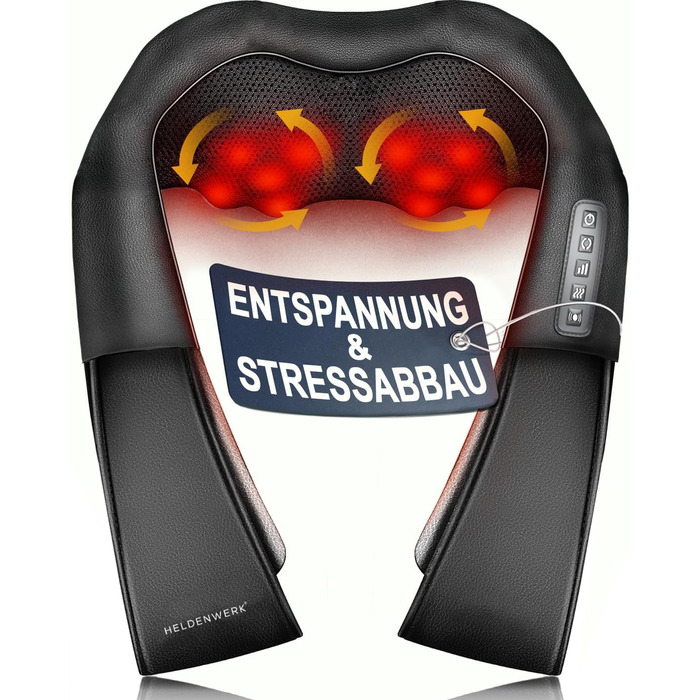 Масажер для шиї та плечей Heldenwerk з підігрівом, Shiatsu масажер 4D для глибокого масажу тіла (чорно-сірий)