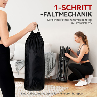 Міні-батут для фітнесу зі змінним T-поручнем, складаний, з сумкою для перенесення, з вагою до 120 кг, сталевий та пластиковий, чорного кольору