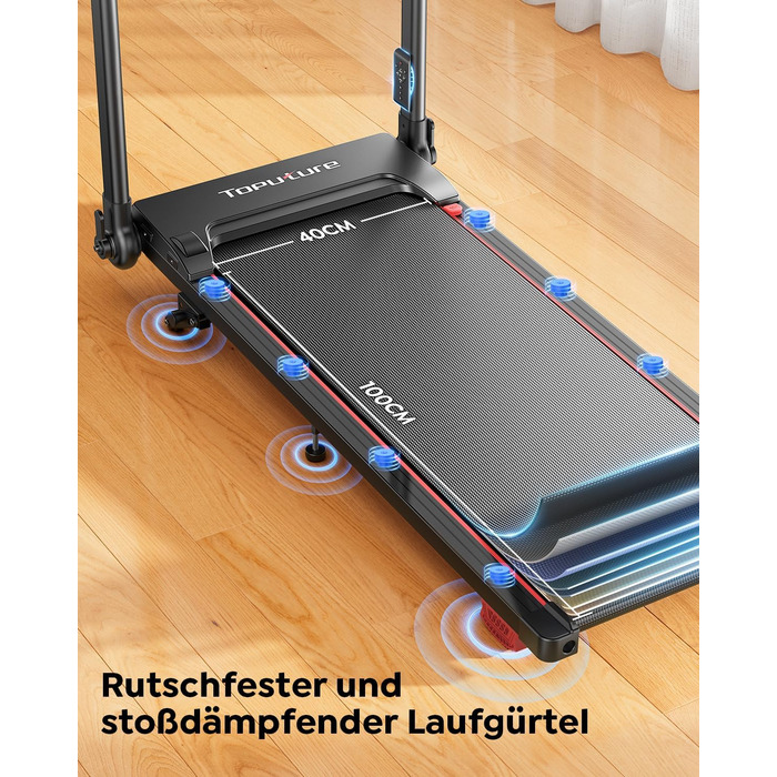 Електрична бігова доріжка для дому 12 км/год, 6 в 1, з регулюванням нахилу до 10%, 1080 мм, тримач для планшету, керування через додаток, тихий 2.5HP двигун, LED дисплей, чорний