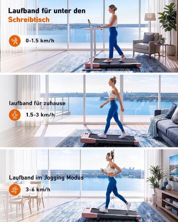 Бігова доріжка DeerRun Walking Pad з нахилом 6% для дому та офісу, компактний тренажер під стіл з LED-дисплеєм, керуванням через додаток та пультом, макс. навантаження 136 кг (Персиковий рожевий)
