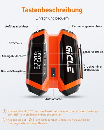 GICLE Електрична SUP-насос з акумулятором та портативним павербанком, 22 PSI, для SUP, човнів, наметів, каяків, перезаряджається (EU стандарт)