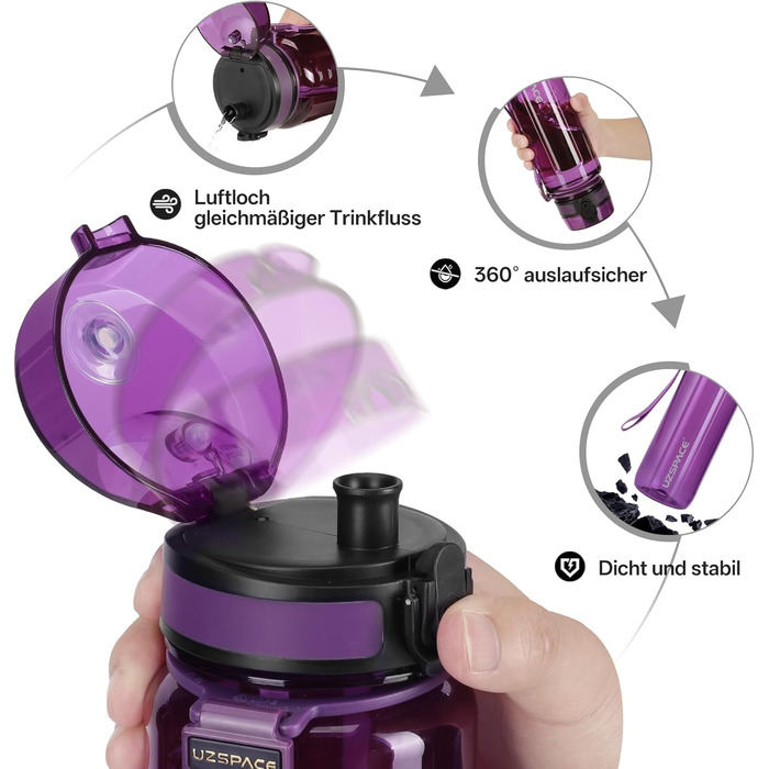 Вода пляшка UZSPACE 750 мл Tritan, без BPA, для спорту та активного відпочинку, фіолетовий