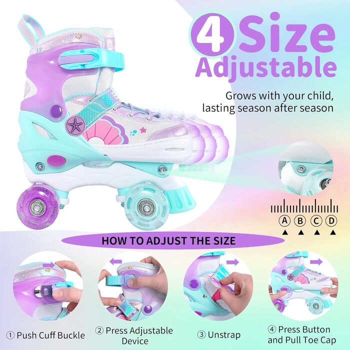 Ролики дитячі BELEEV, 4 розміри, регульовані, з LED-підсвіткою, фіолетові