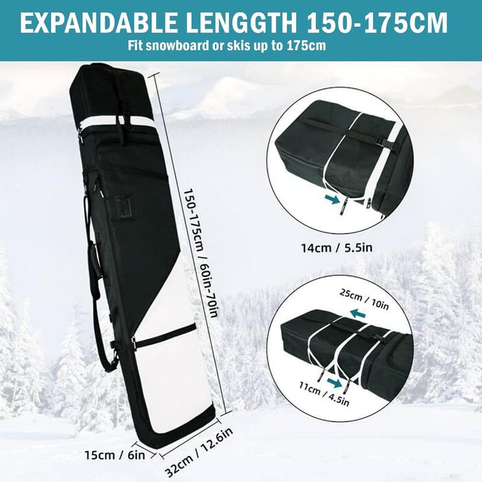 Чохол для сноуборда AUMTISC, чорний/синій, для сноубордів 155-180 см, водонепроникний, з регульованими ременями