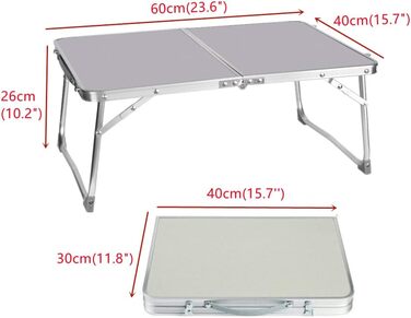 Складаний столик Qimu 60 см, алюміній, регульована висота 26/56 см, для саду та пікніка, білий