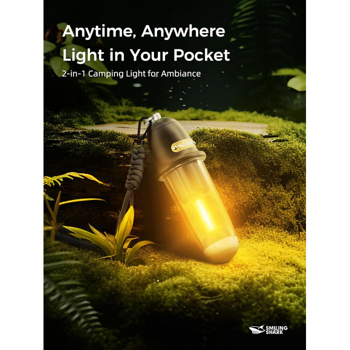 Ліхтар кемпінговий акумуляторний LED Shark з USB, IPX4, 5 кольорів, портативний, для туризму, риболовлі, надзвичайних ситуацій (чорний)