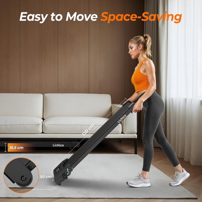Біговий доріжка Lichico Walking Pad з регулюванням нахилу 9%, Bluetooth, LED дисплей, 2.5HP для дому та офісу