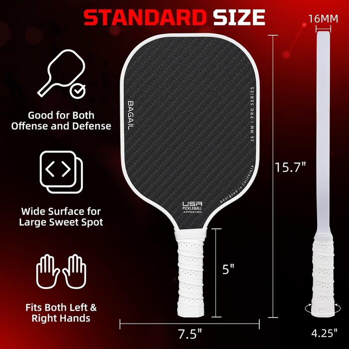 Набір ракет для піклболу BAGAIL: 4 ракети + 4 м'ячі, легкі, з високою амортизацією, ергономічні, для гри в приміщенні та на вулиці