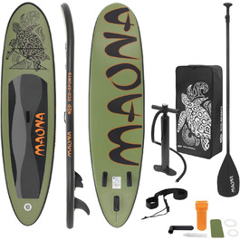 Надувний SUP Борд ECD Germany: SUP Борд Stand Up Paddle Board для Каякінгу, Розміри 305/308/320/380 см, до 120/150 кг, Товщина 10/15 см, Комплект з Рюкзаком та Сидінням для Каяка, Olive