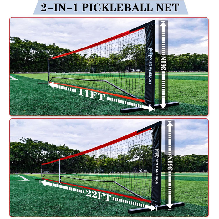 М'яка сітка для піклболу, регульованого розміру 6,7 м та 3,4 м, 2-в-1, з 2 м'ячами та сумкою для перенесення, для вулиці, двору, вулиці, стійка сталева рама, стійка до погодних умов