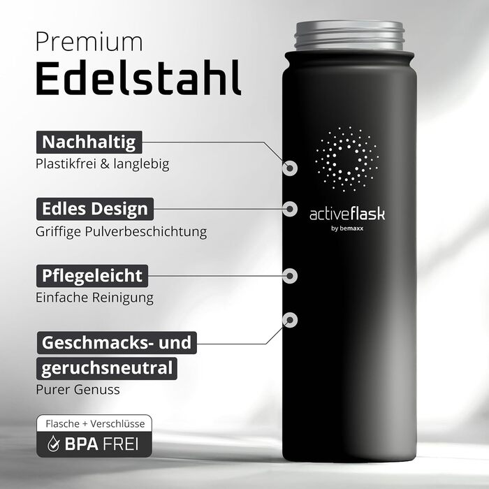 Термос- пляшка з нержавіючої сталі ACTIVE FLASK з трубочкою, 3 кришки, BPA-free, герметична, для газованих напоїв, ізотермальна пляшка для води, спорту, велосипеда, чаю, для дітей