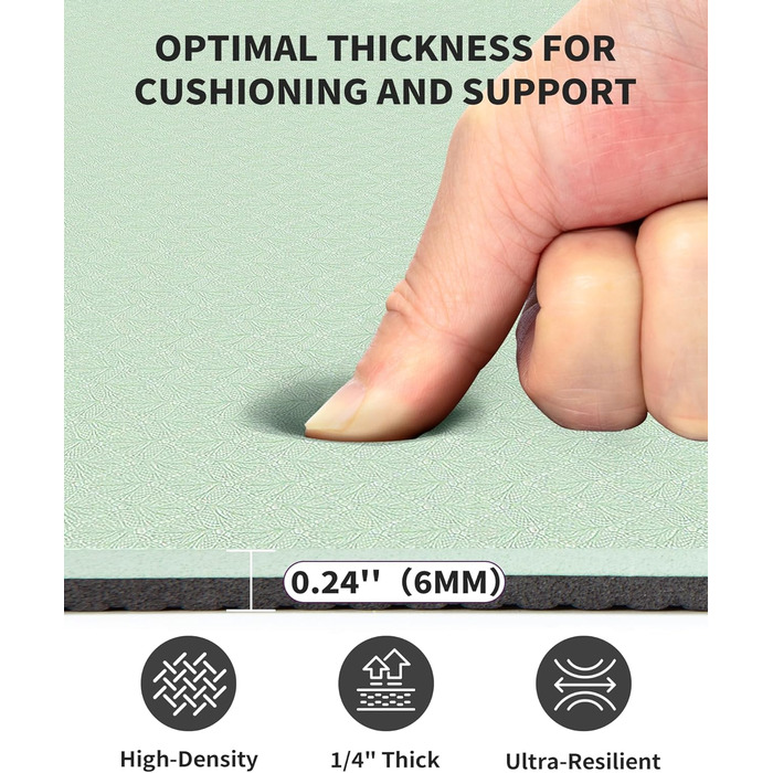 Килимок для йоги CAMBIVO XXL 183x122 см, товщина 6/8/10/12 мм, неслизький, TPE, для фітнесу, пілатесу, гімнастики, з рушником (183*122*0.6 см, м'ятний)