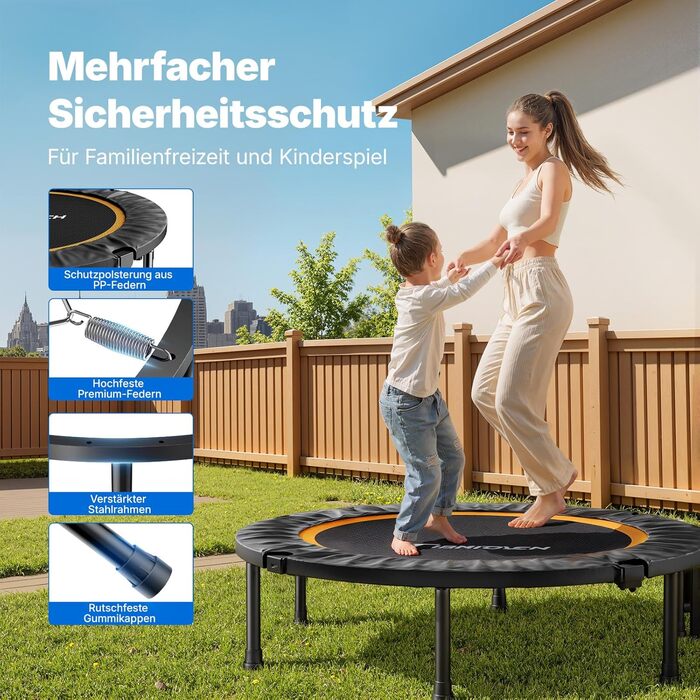 Міні-батут MERACH 102/122 см - фітнес-батут, витримує до 150 кг, з ручкою (102 см без ручки), тихий, для тренувань