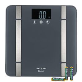 Ваги для ваги Salter SA00432FEU6 Bluetooth - ваги для тіла з пам'яттю на 8 користувачів, максимальна вантажопідйомність 200 кг, підключення до Salter Health App для моніторингу здоров'я та фітнесу (Сірий)
