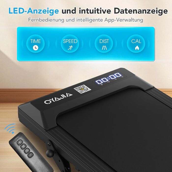 Електрична бігова доріжка для дому та офісу, 120 кг, 1-6 км/год, з LED-дисплеєм, Bluetooth-колонкою, дистанційним керуванням та додатком, компактна, складана