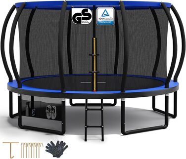 Трамплін Devoko Outdoor Ø 228/305/366/427 см з сіткою безпеки, сходами та мішком для взуття. Сертифікат TÜV Rheinland GS. Трамплін для саду, великий круглий батут для дітей.
