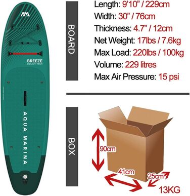 Надувна SUP-дошка Aqua Marina Breeze 300 см, зелена, комплект