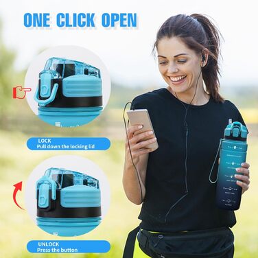 Спортивна пляшка для води Tritan 1L/500ml/700ml/1500ml, BPA-free, з маркуванням часу, витокозахисна, для фітнесу, велосипеду, відпочинку, йоги, спортзалу, школи, 1000ml, темно-зелений, темно-синій