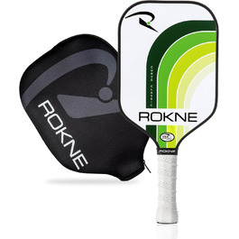 Професійна ракетка для піклболу ROKNE Curve Classic з фіброволокна, USAPA сертифікована, ProGrit текстура для максимального спіну і потужності, з чохлом (лаймова)