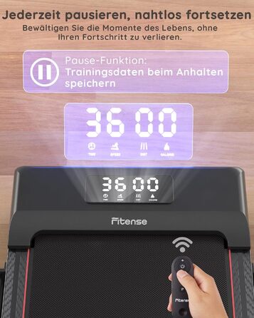 Біговий тренажер Fitense для дому, складаний, з підйомом, 2.5PS, з робочим столом, широка бігова доріжка, 1-12 км/год, пульт дистанційного керування, LED дисплей, чорний